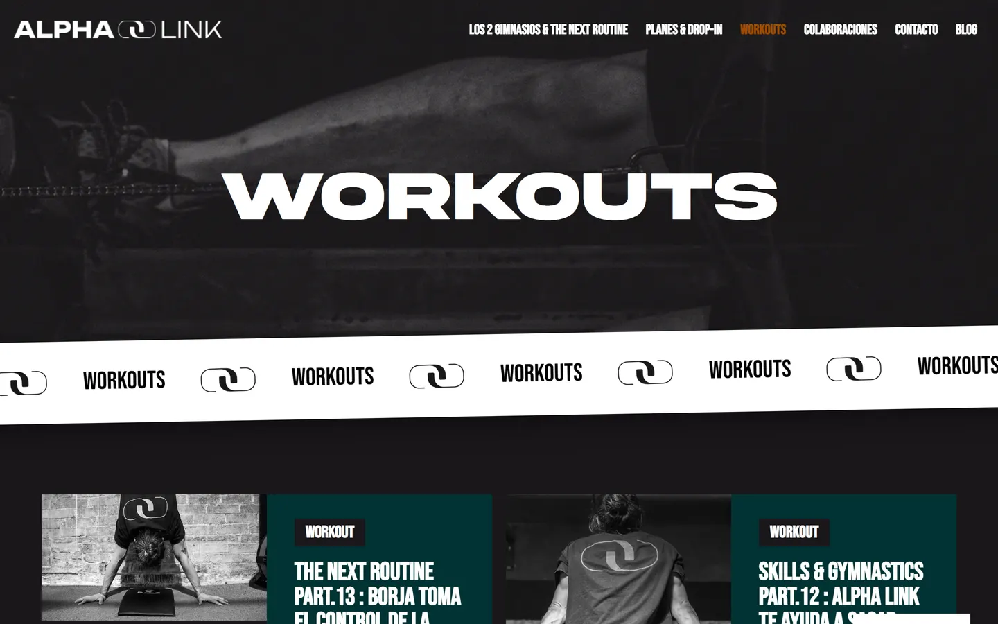 Sección de workouts y WODs de Alpha Link