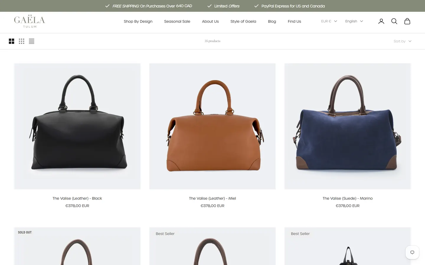 Catálogo de bolsos de piel de Gaëla Tulum