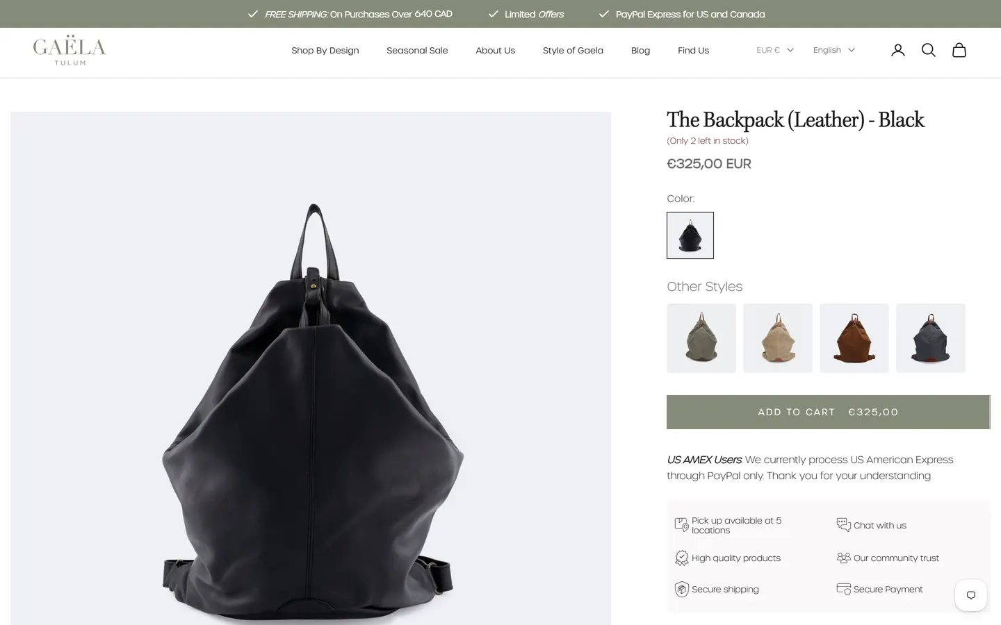 Ficha de producto de una mochila de piel de Gaëla Tulum