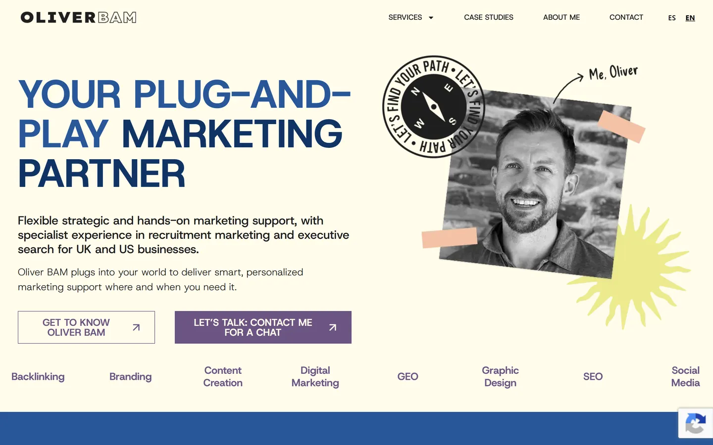 Home de la web de marca personal de Oliver Bam