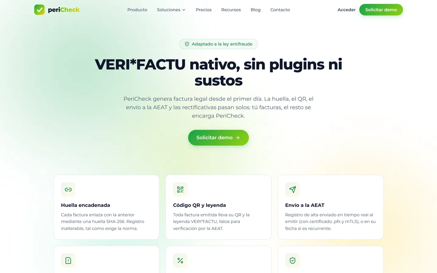 Página de facturación VERI*FACTU de PeriCheck