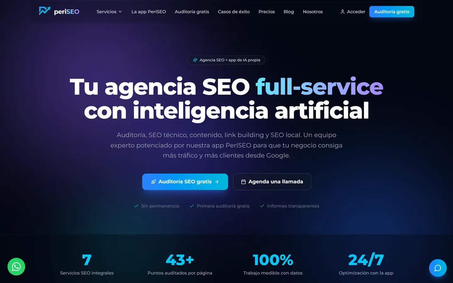 Home de PeriSEO, agencia SEO con app de inteligencia artificial