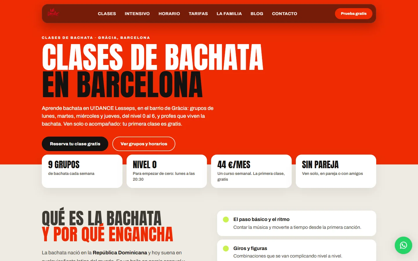 Página de clases de bachata de U!DANCE Lesseps
