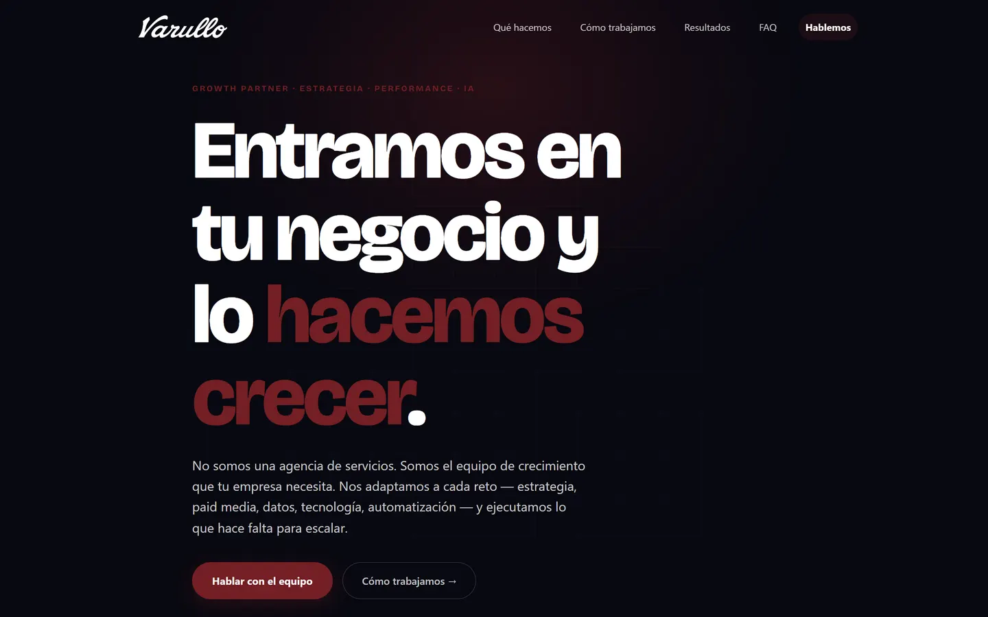Home de la agencia de growth Varullo