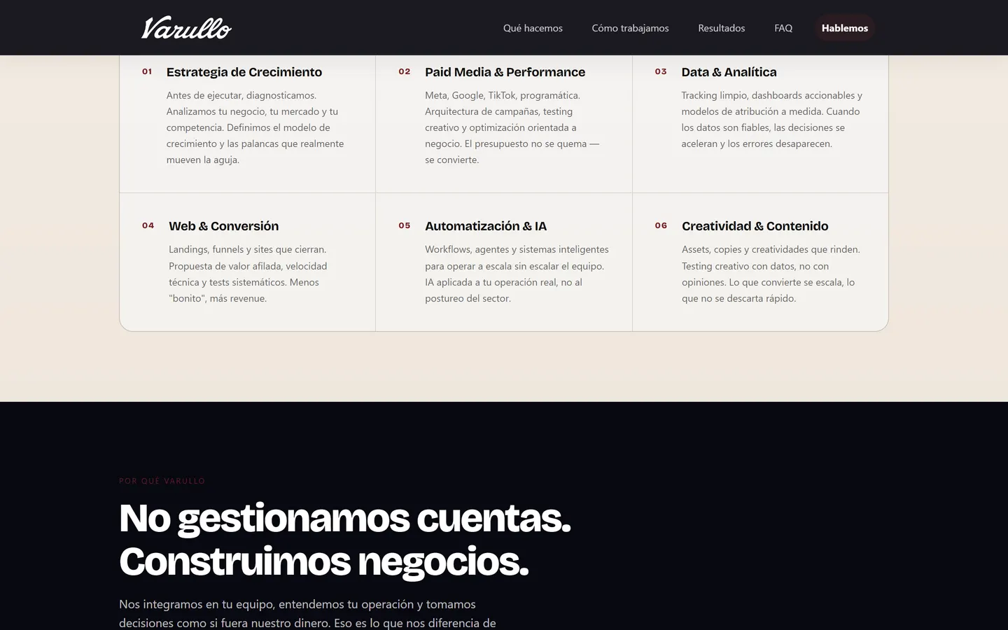 Bloque de servicios de la web de Varullo