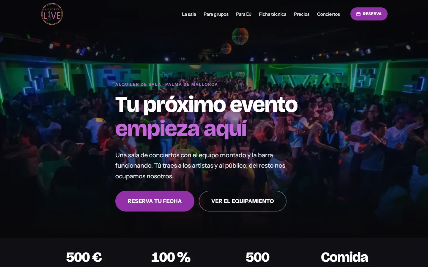 Portada de la web de Victory's Live, sala de conciertos en Palma